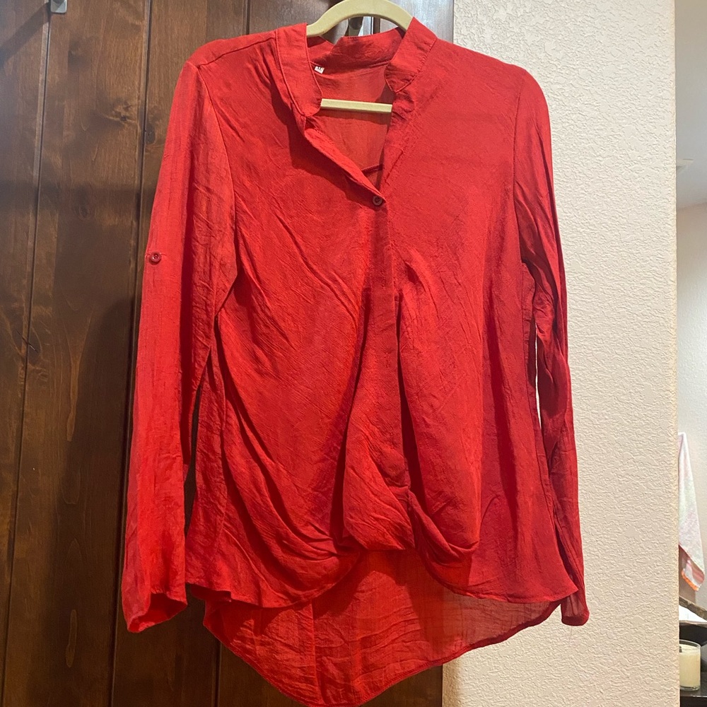 Semi Sheer Button Front Twist Top